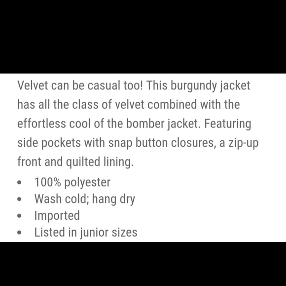 Burgundy Red Velvet Bomber Jacket - Picture 4 of 4